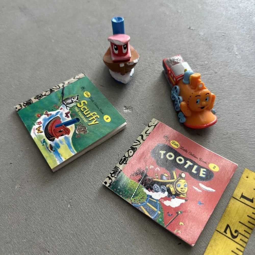 Vintage Miniature‎ Golden Books And Figurines, Tootle The Train, Scuffy Tugboat